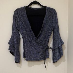 Chic Glitter Wrap Women’s Cardigan Black Blouse  Size 8-10 M Shipping ASAP 🔥